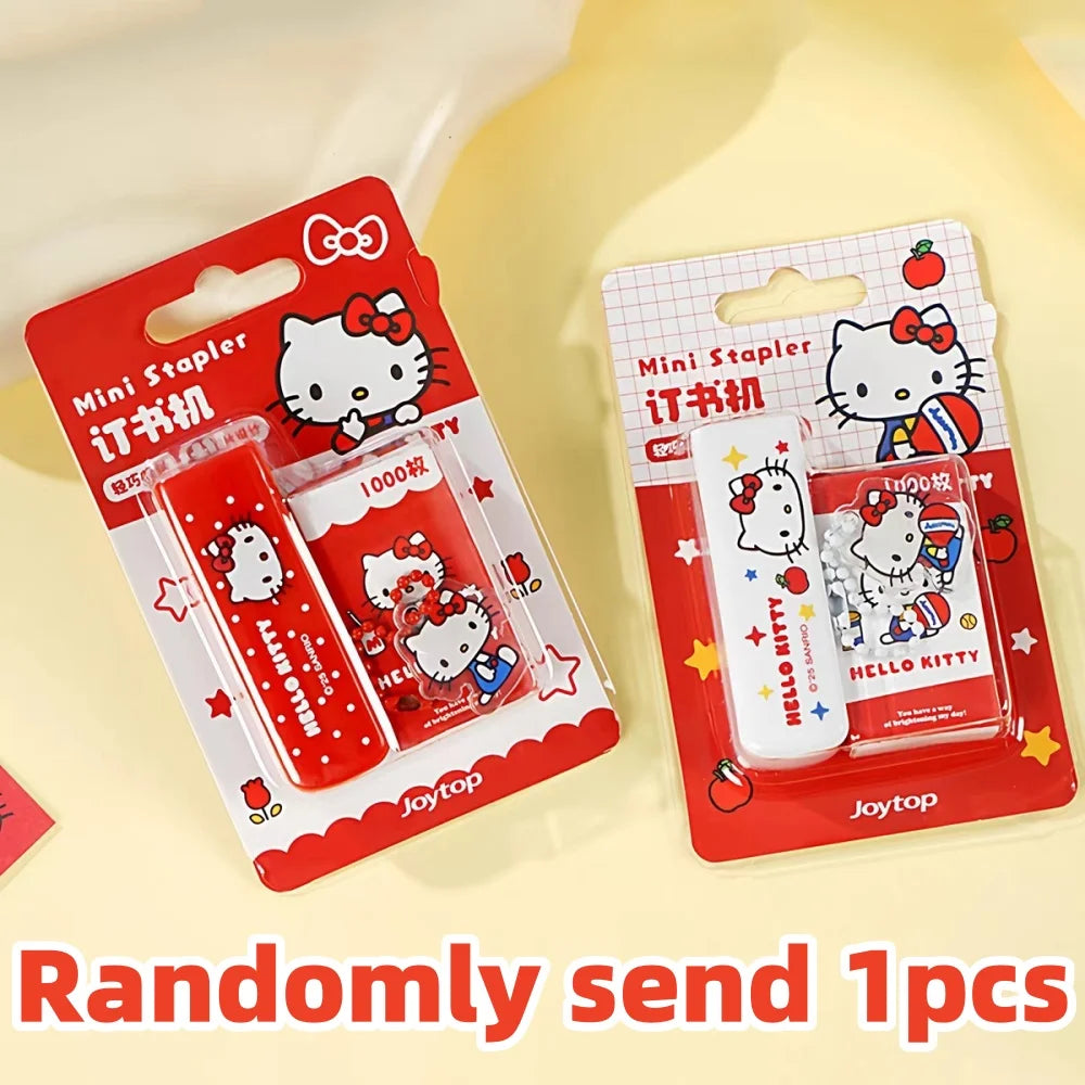 Genuine Sanrio Hello Kitty Stapler Set Cartoon Mini Portable Campus Office Stationery Supplies Books Document Binding Machine
