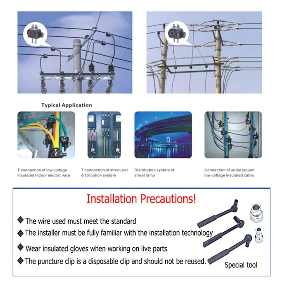 New 63A/75A Insulation Piercing Connector No-Peeling Cable Cable Clips T Shape Wiring Accessories Piercing Connector Clamp