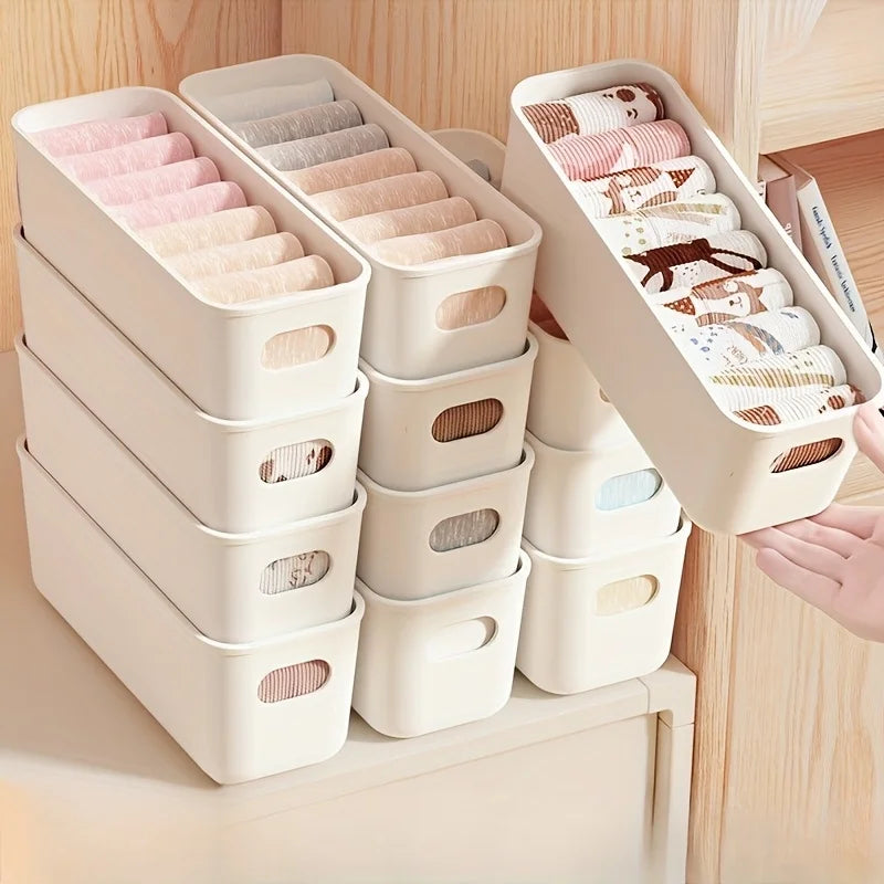 4pcs White Plastic Storage Boxes - Suitable for Drawer, Shelf, Wardrobe,Office, Bedside - Store Phone Cases,Socks- Space-Saving