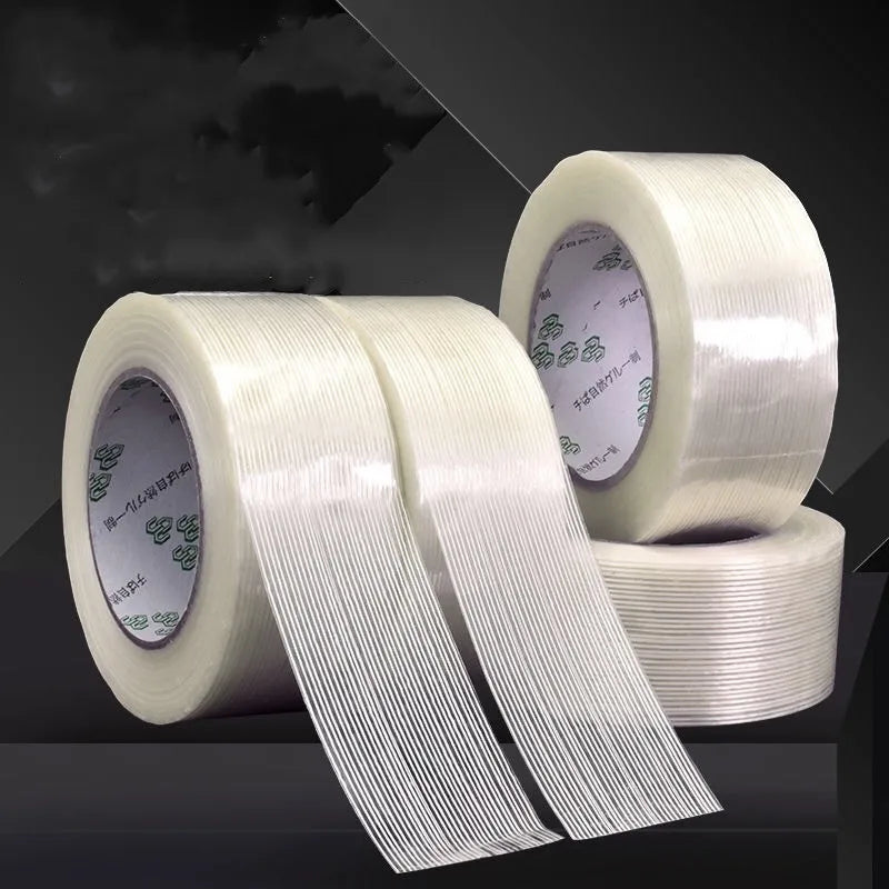 5mm-60mm 50M Strong Glass Fiber Tape Transparent Striped Single Side Adhesive Tape Industrial Strapping Packaging Fixed Seal