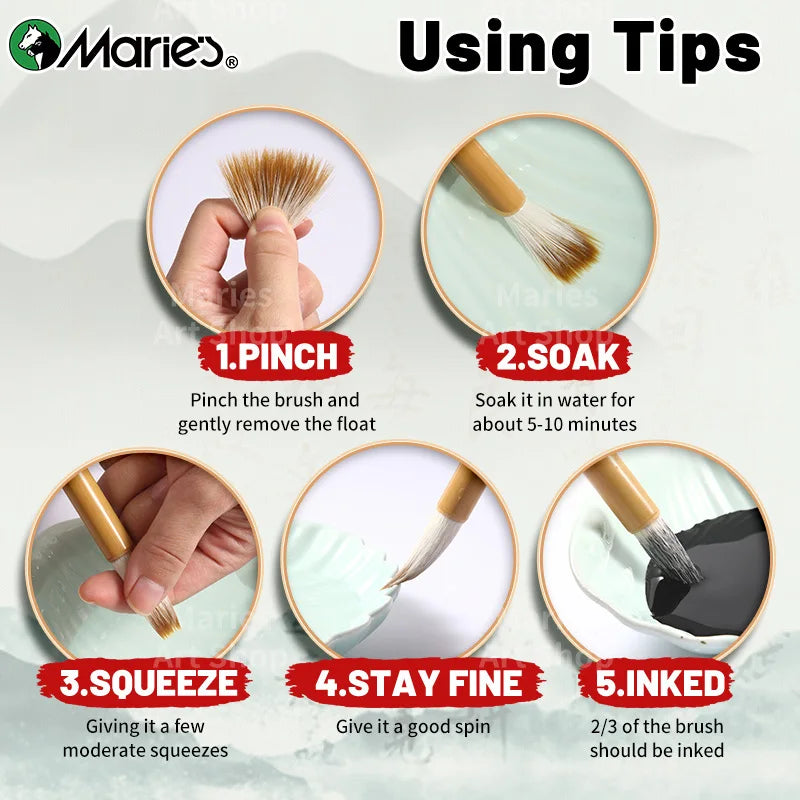 Marie's 3 pcs Jianhao Chinese Calligraphy Brush Set, Traditional Writing Watercolor Brush Ink Pen Kit for Small Regular Script,