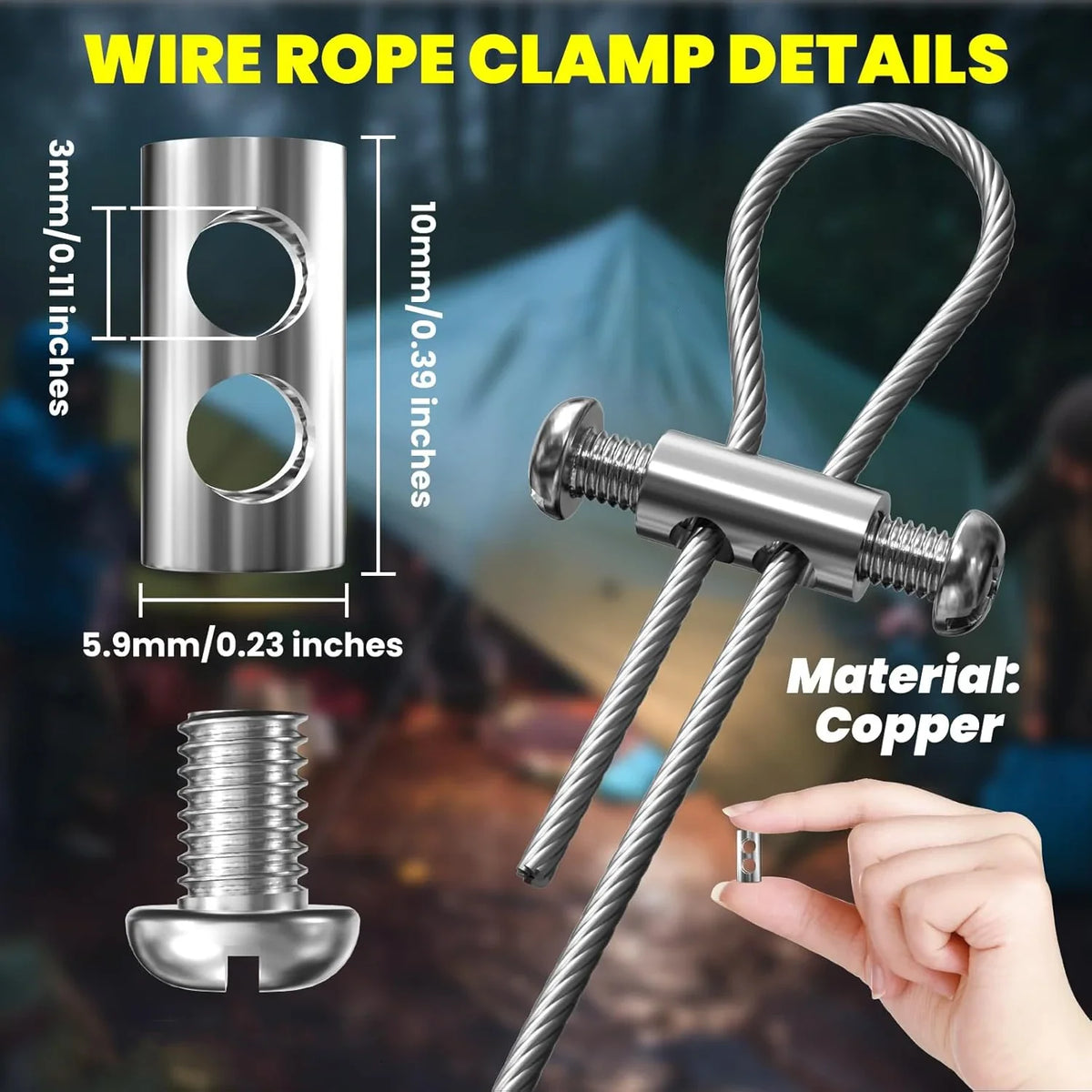 100/10pcs Steel Wire Rope Clamps Double Hole Suspension Cable Clamp Cross Screw Adjustment Telescopic Lock Fastener Copper Clips
