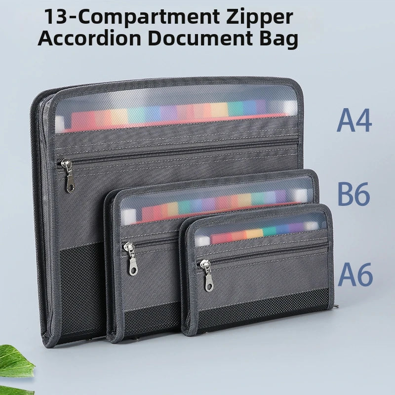 Accordion File Organizer with Safe Zipper, 13 Pocket Expanding File Folder with Front Pencil Pouch,  School Office Supplies