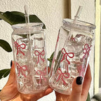 1 piece bow plastic cup, portable and handy, milk cup
