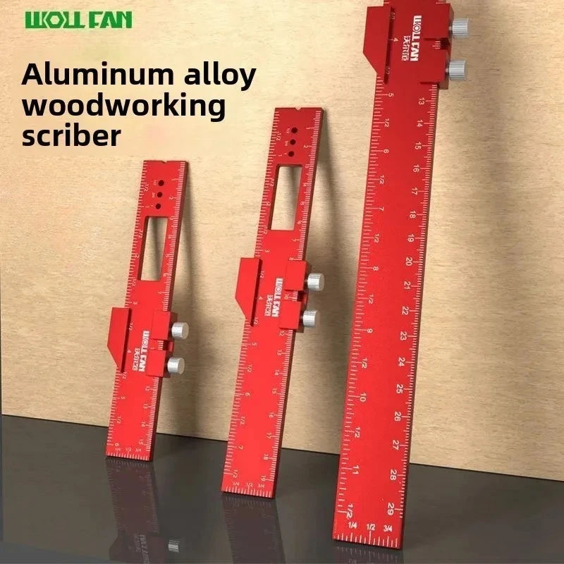 Precision Pocket T-Type Scribing Ruler with Slide Stop Inch & Metric Carpentry Square T-Track Measuring Marking Tool