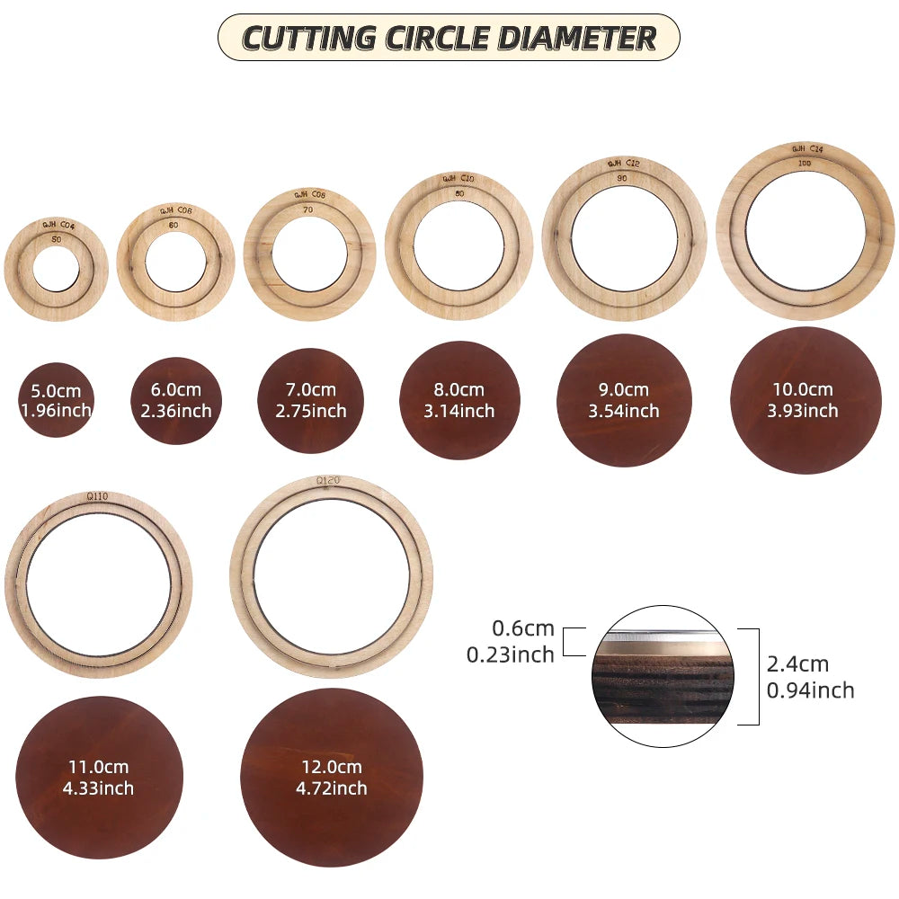 QJH Big Size Hollow Round Hole Punch, High Carbon Steel Round Leather Cutting Dies for DIY Leather Crafts (5 6 7 8 9 10 11 12cm)