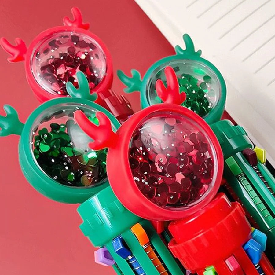 1PC Christmas 10-color Ballpoint Pen Student Press-type Color Pen Santa Claus Presses The Ballpoint Pen 0.5mm School Stationery