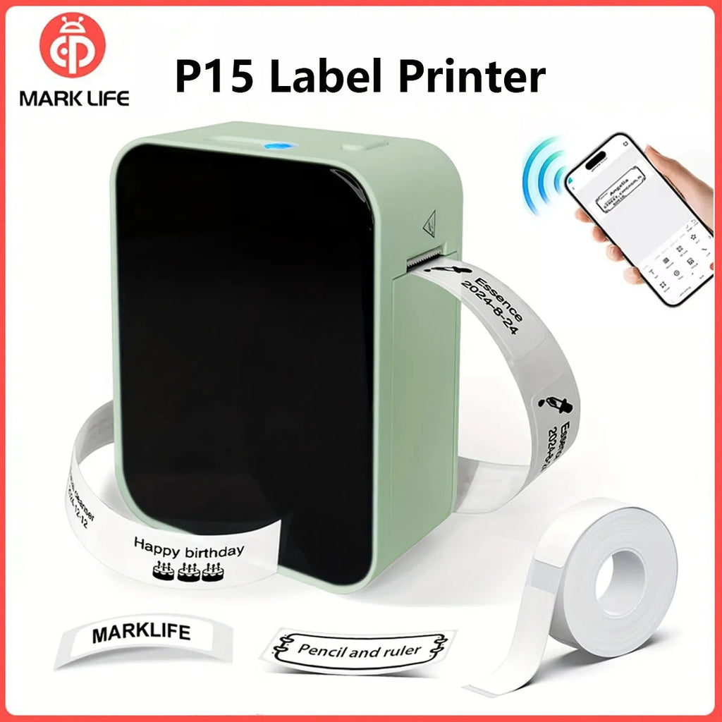 Marklife P15 Label Printer Portable Thermal Printer Inkless Mini Sticker Maker With Adhesive Label Printer As D11/D110/Q30 Print