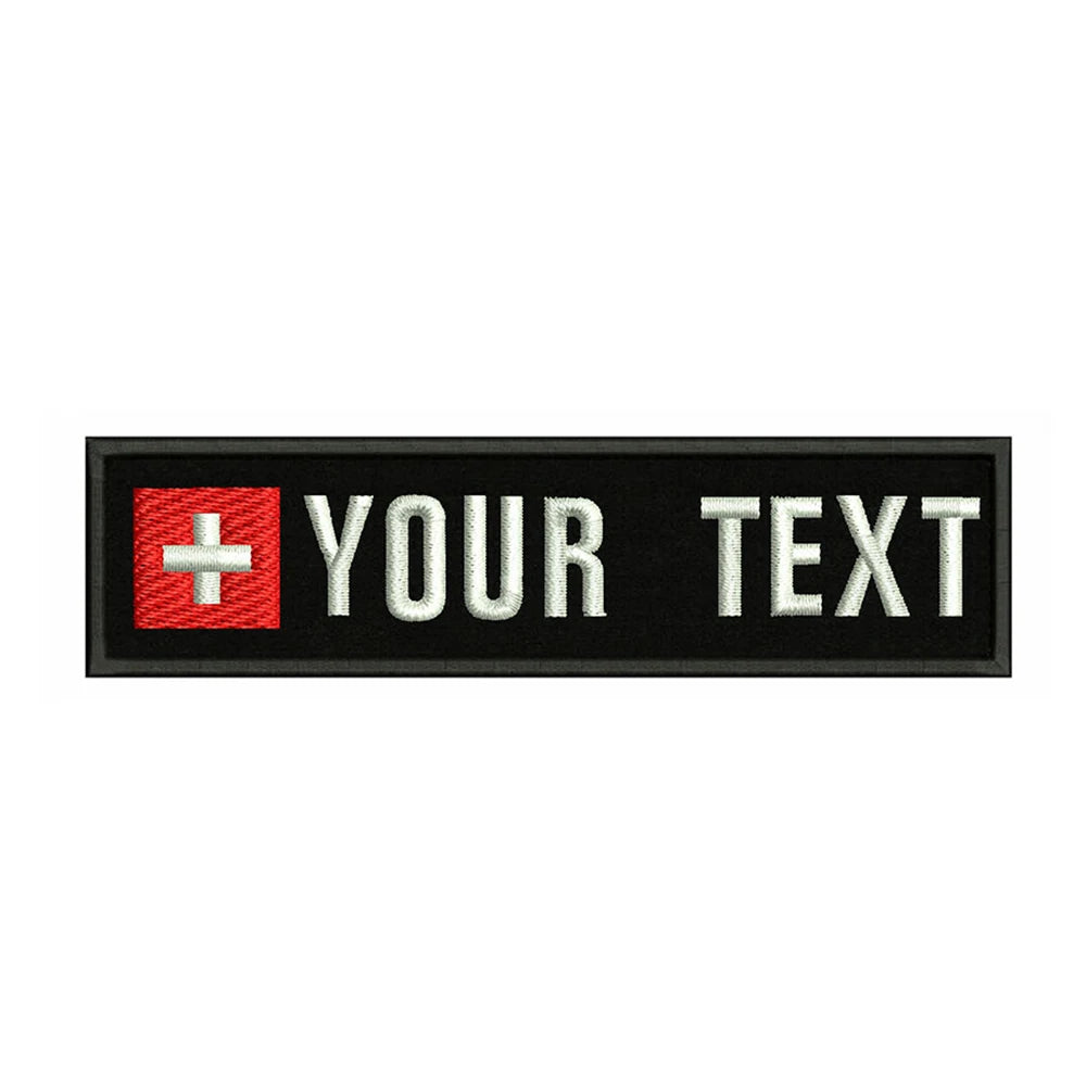 Swiss Flag Switzerland 10X2.5cm Embroidery Custom Name Text Patch Stripes Badge Iron On Or  Patches