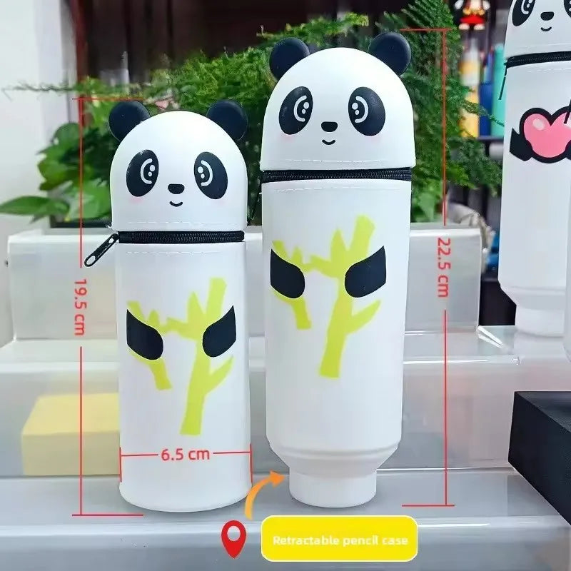 1PCS Kawaii Animals Silicone Telescoping Pencil Case Student Large Capacity Stationery Bag Giraffe/ Bee/Panda Learn Stationery