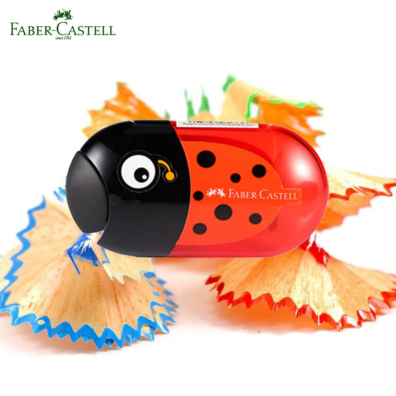 Faber Castell Cute Pencil Sharpener Double Hole with Container Plastic Student School Stationery Mini Manual Pencil Sharpeners