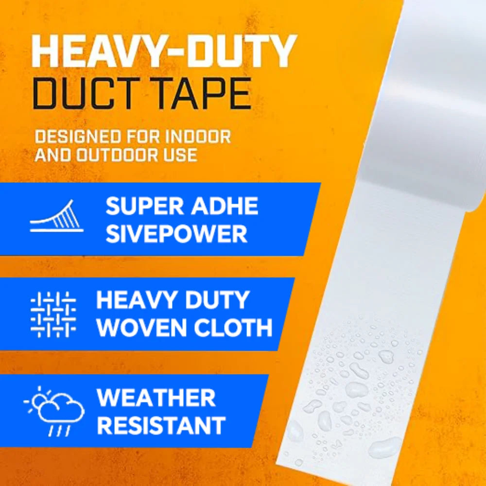White Duct Tape Heavy Duty Waterproof,No Residue, Easy Tear by Hand for Home Repairs Indoor Outdoor Crafts Packing HVAC