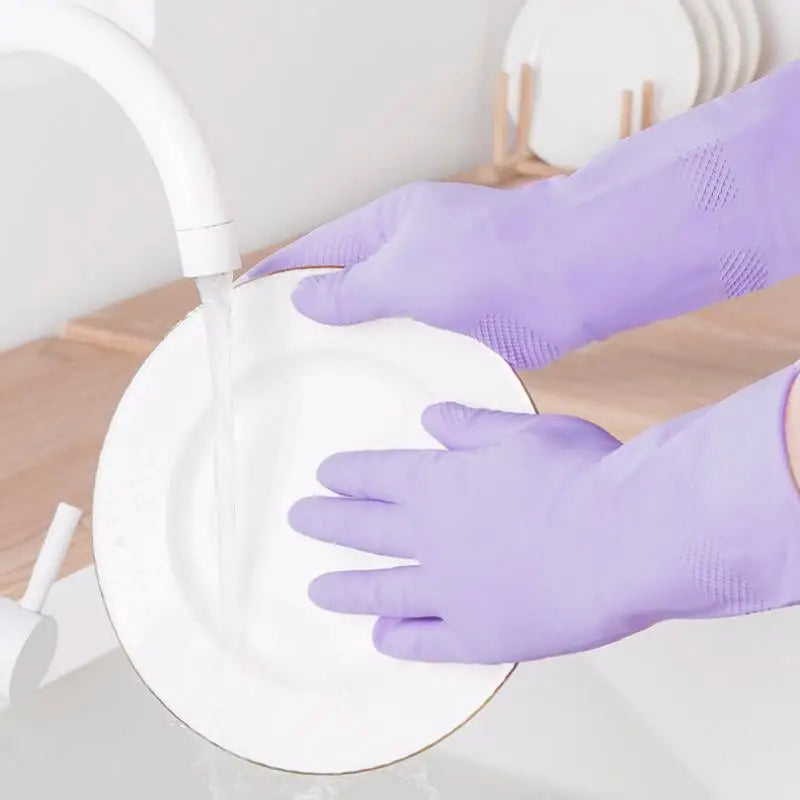 dailyWater Resistant Dish Washing Gloves 1 Pair Durable Latex Rubber Gloves Reusable for Kitchen Cleaning Laundry Gardening Use