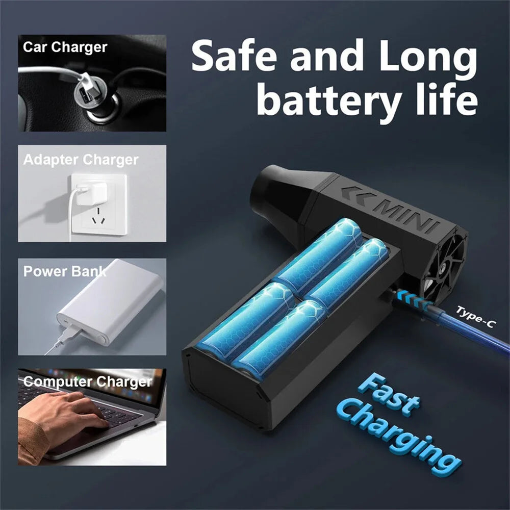 130000RPM Mini Fan Electric Air Duster Adjustable Wind Speed Portable Fan Violent Blower Rechargeable Car Cleaning