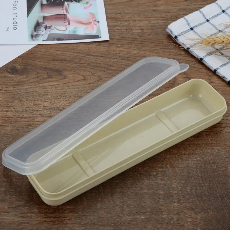 Portable Travel Tableware Storage Box with Transparent Cover Utensil Organizer for Outdoor School Home Dinnerware Kit