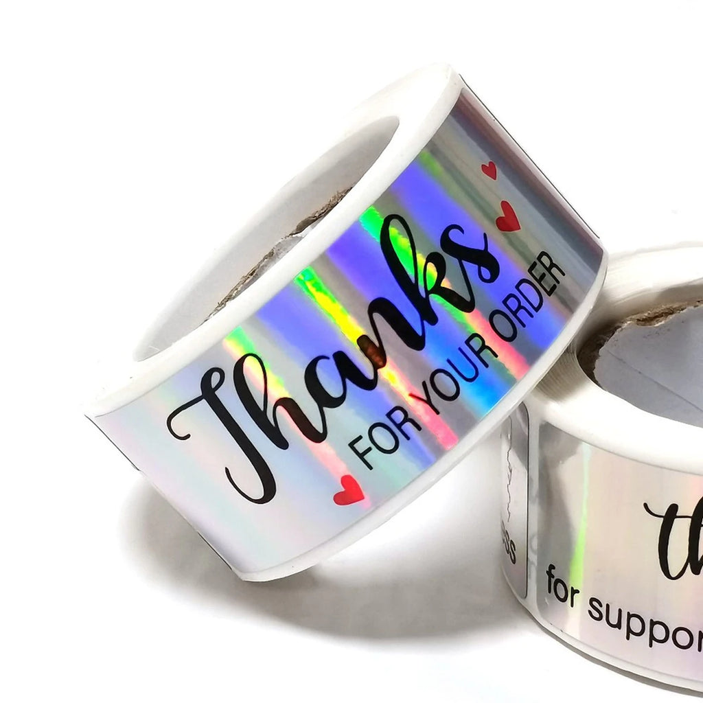 120Pcs 1x3 inch Rainbow Laser Thank You for Your Order Stickers Small Business Stickers Adhesive Labels Handmade Decor