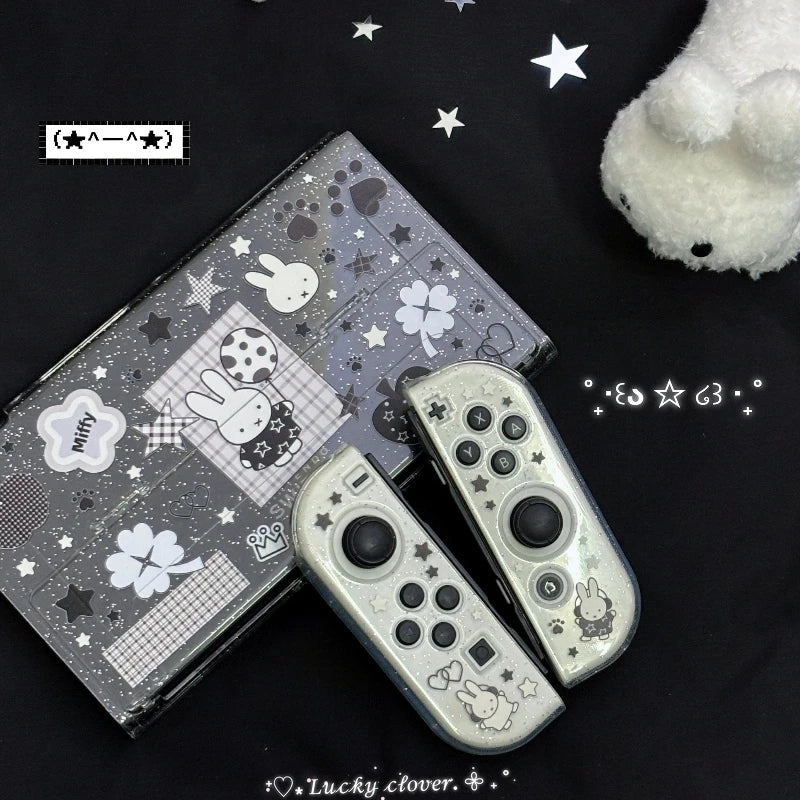 New In Stock Miffy Co-Branded Nintendo Switch OLED NS NS2 LITE Protective Case Glitter Handle Cover Transparent Black White Gift