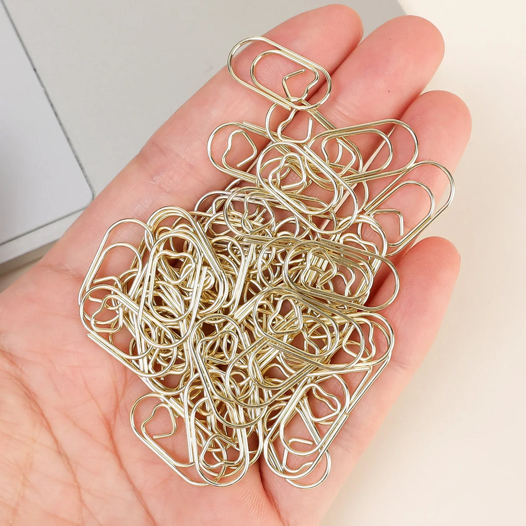 50/100Pcs 20mm Mini Metal Paper Clip Gold Heart Shape Clip Bookmark Binder Invoice PaperClips Office Supplies Student stationery