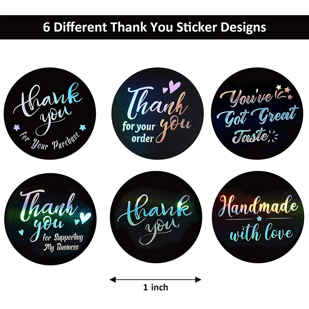 100-500pcs Laser Thank You Stickers for Small Business Holographic Silver Adhesive Labels for Bags Boxes Envelope Mail GIft