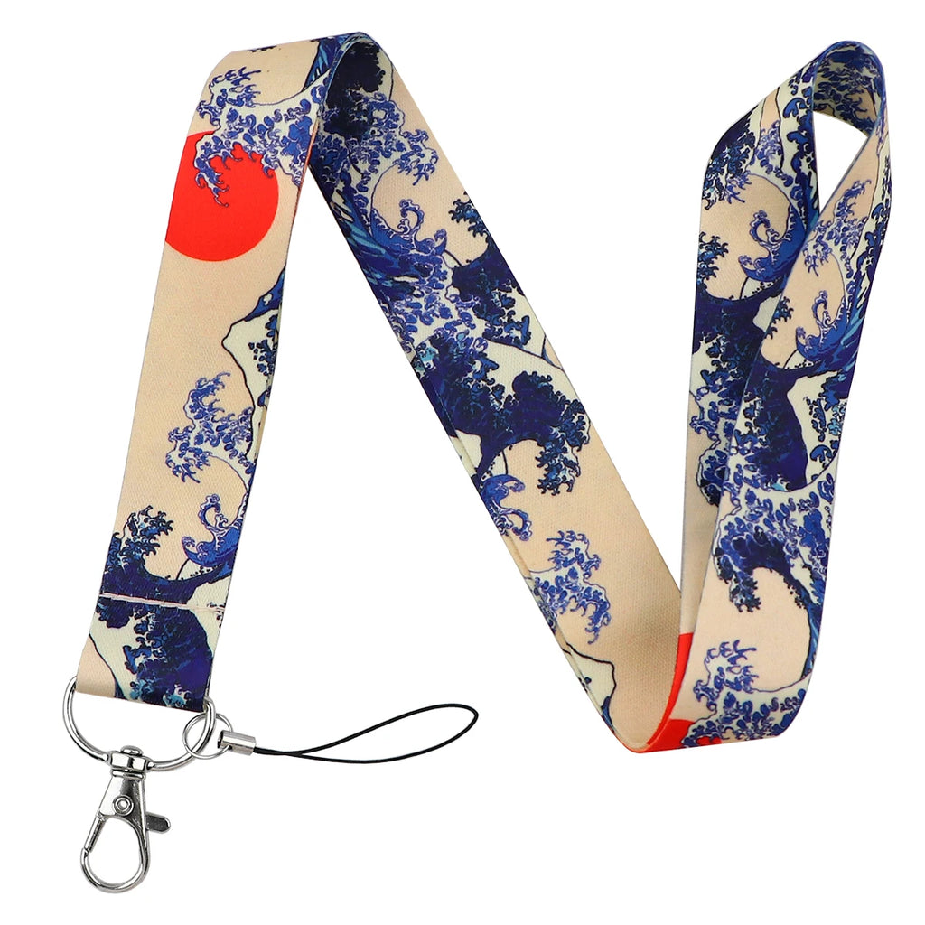Japanese Waves Credential Holder Lanyards for Key Neck Strap For Card Badge Gym Phone Straps Keychain Keyring Accessories Gift