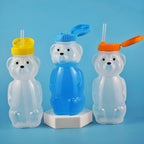 Cute Bear Shaped Bottle Plastic Drink Container Cartoon Honey Bear Straw Cup with Flexible Straws for Milk Juice Honey Storage