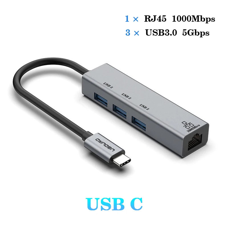 USB C HUB Docking Station Type C to RJ45 1000Mbps Ethernet Adapter USB3.0 HUB Gigabit Network Card 100W Charging Dock Extension
