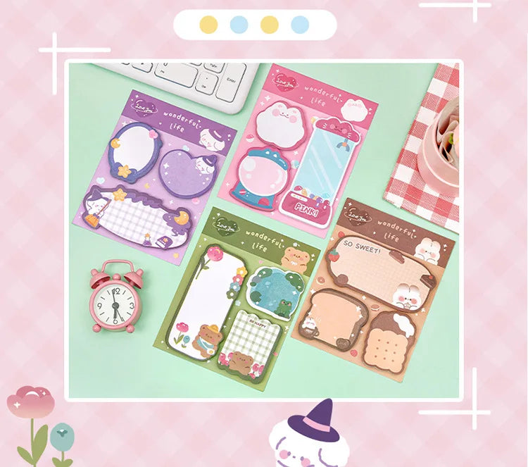 Kawaii Cartoon Strawberry Rabbit Bear Sticky Notes Memo Pad Cute Message N Times Sticky Office Stationery Supply Journal Planner