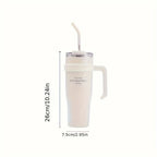1pc Stainless Steel Ice Tumbler 38.55oz Insulated Cup with Handle & Straw Keeps Cold for 24 Hrs Car Insulation Cup Coffee Water