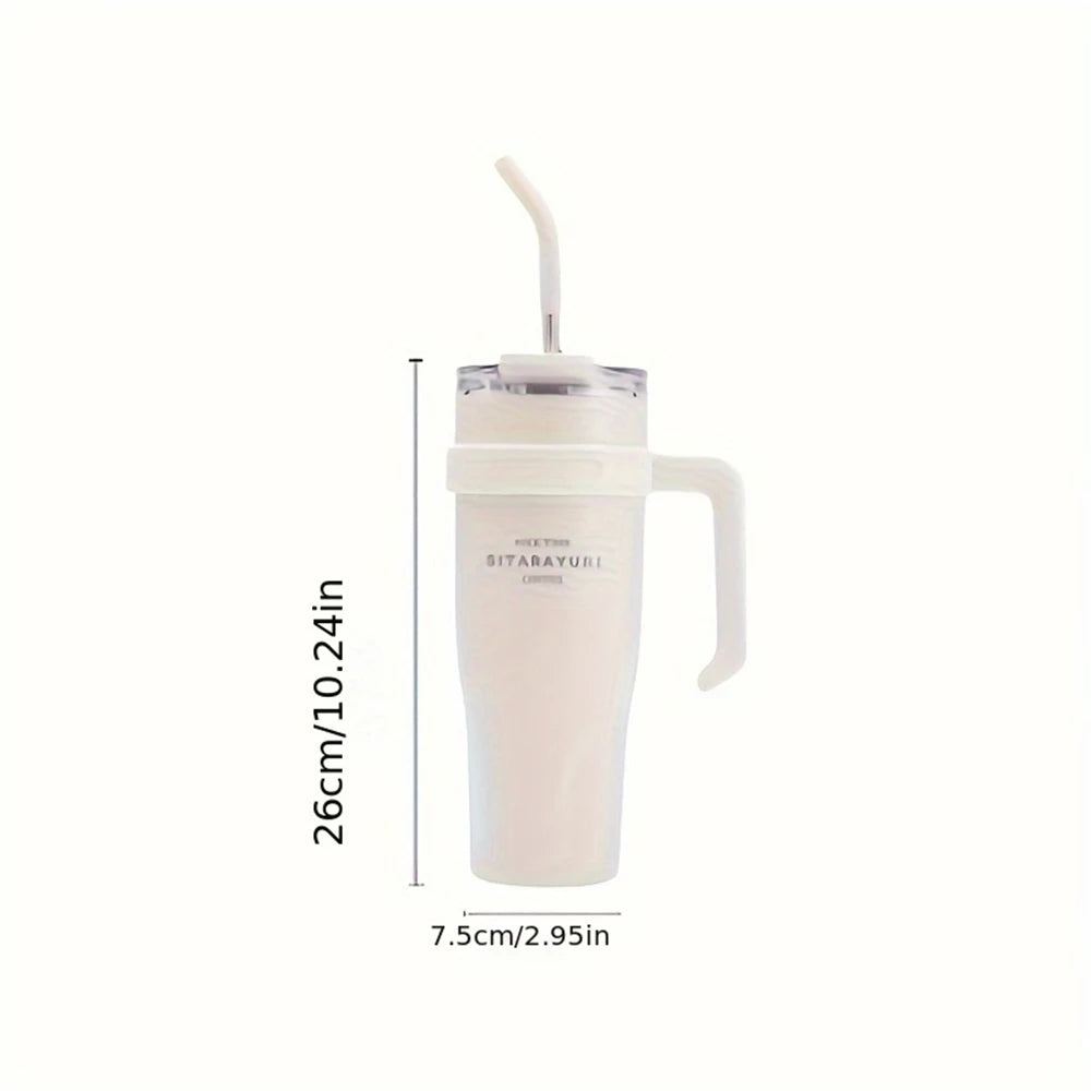1pc Stainless Steel Ice Tumbler 38.55oz Insulated Cup with Handle & Straw Keeps Cold for 24 Hrs Car Insulation Cup Coffee Water