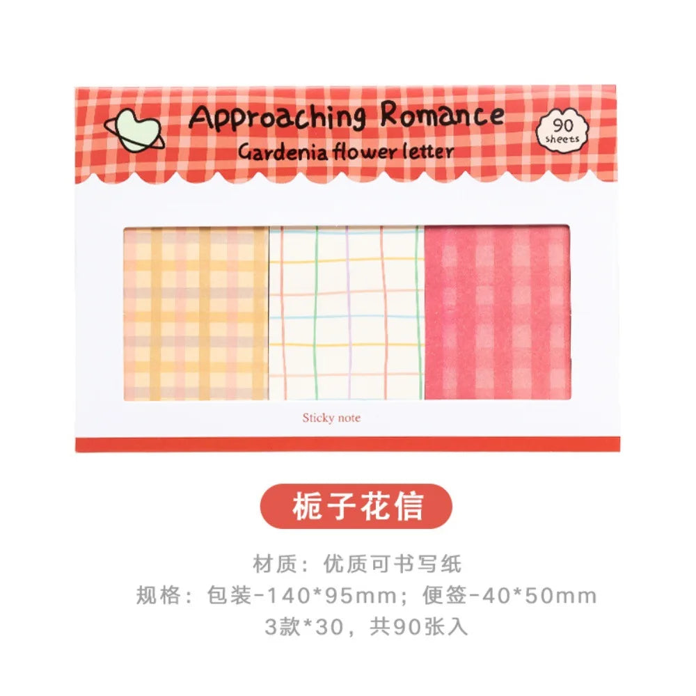 Kawaii Grid Sticky Notes Set, Cute Memo Pads Assorted Colors for Diary Journal Scrapbooking, Stationery Gift for School Office Supplies