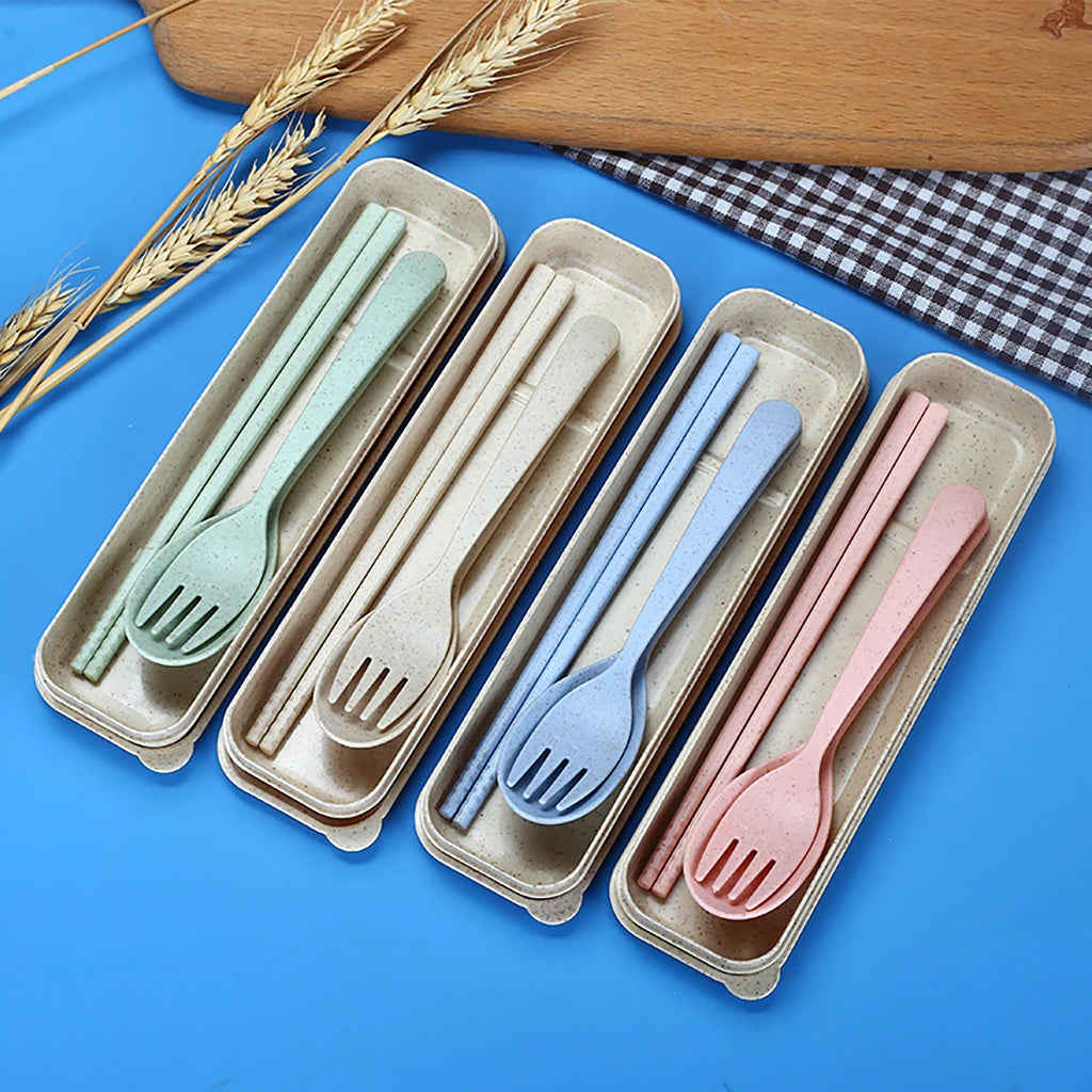 Fork Spoon Chopsticks Bowls Cup Dish Dinnerware Set High Grade Wheat Straw Tableware Children's Unbreakable Dishes Camping Set