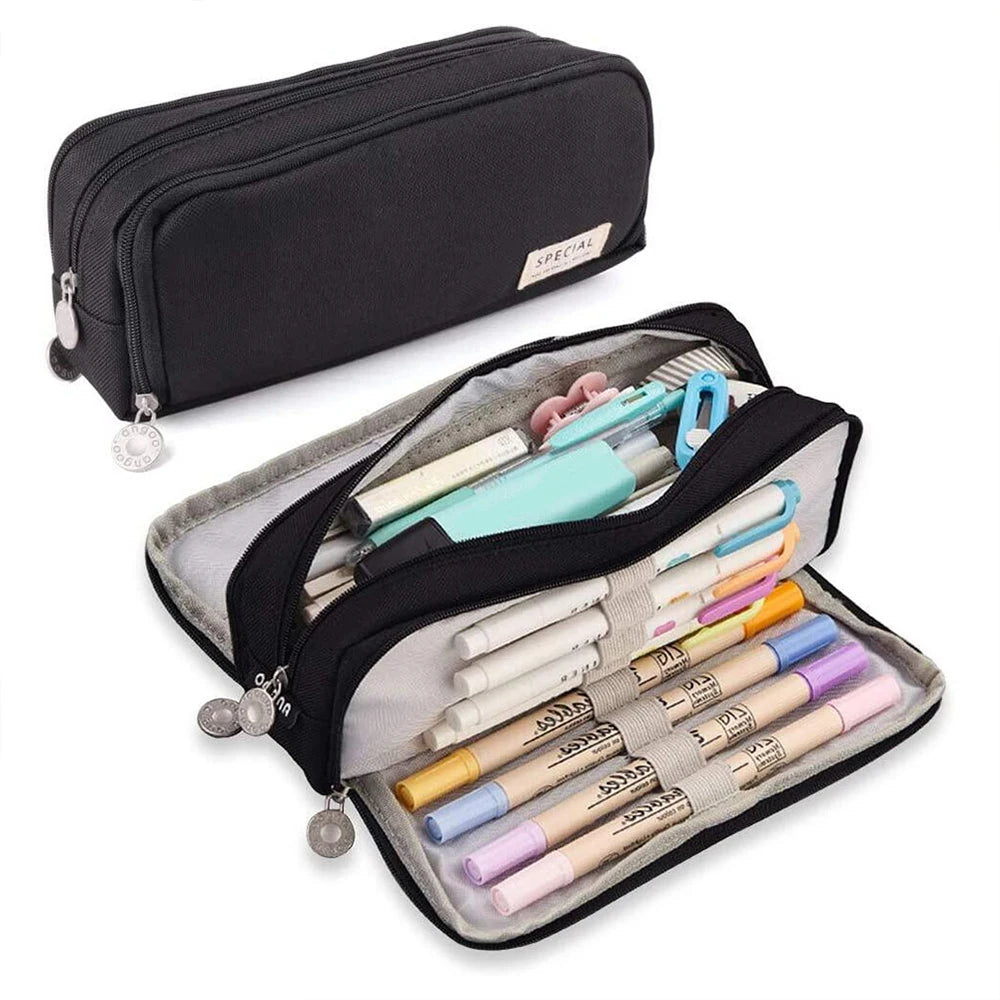 Large Capacity Pencil Case 3 Compartment Multifunctional Pen Bag for Girls Boy School Student Office Stationery Organizer
