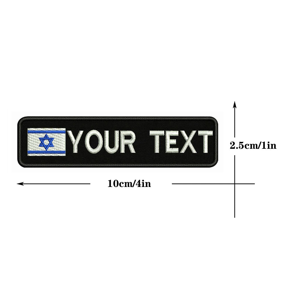 1PC 10cmx2.5cm Israel Flag Custom Personalized Name number Patch Stripes Badge tags Armband Iron On Or Hook Loop embroidered