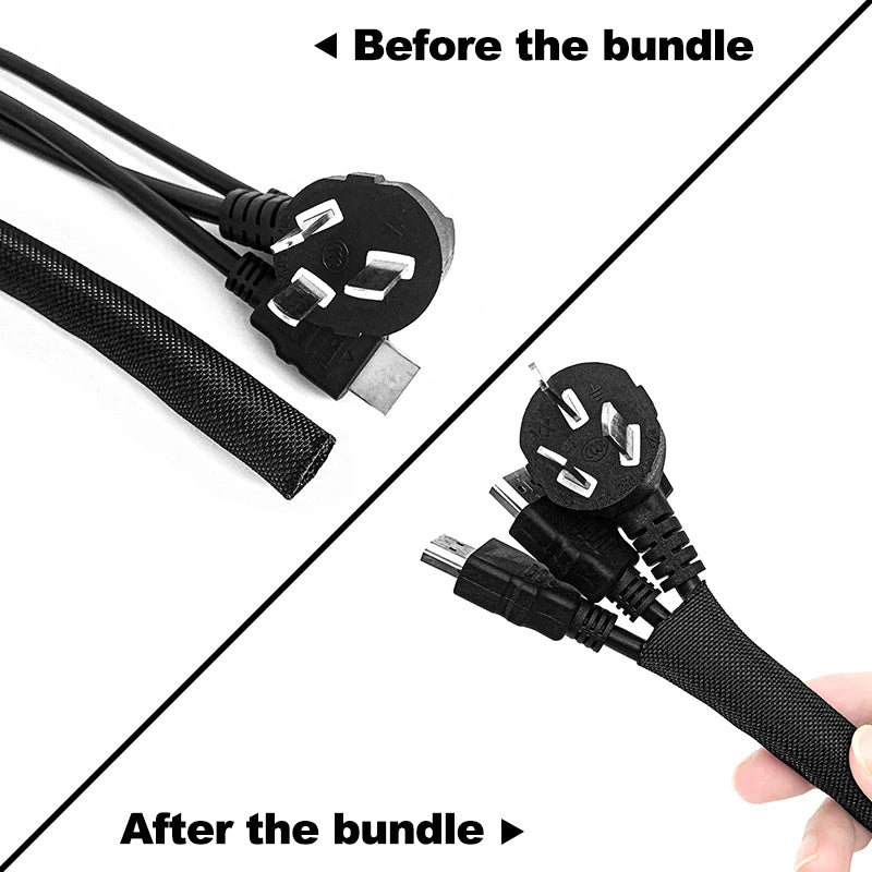 Cable Sleeve Self Closing PET Braided Expandable Auto Line Management Overlaps Flexible Loom Split Pipe Tube Wire Wrap Protect