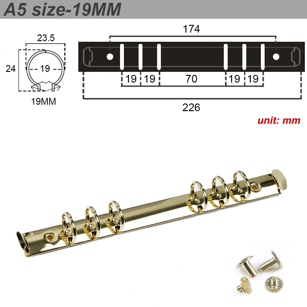 10 Pieces DIY journal notebook mechanical, 6 ring mechanism, A4 B5 A5 A6 A7 binder clip gold silver bronze black