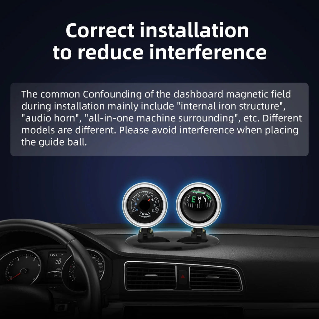 Car Compass Thermometer 2 in 1 Dashboard Navigation Guide Ball Compass Portable Accessories For Vehicle Car Auto Compass