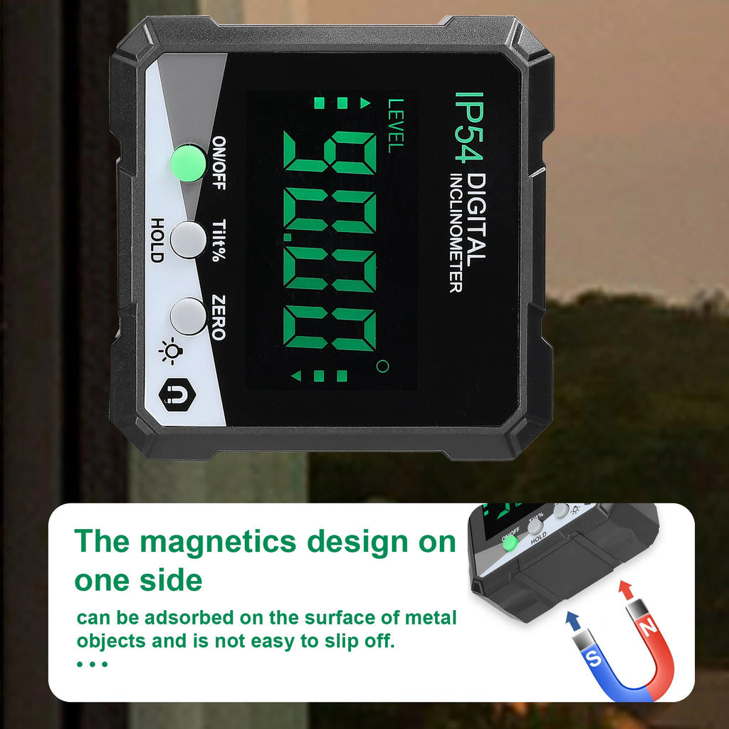 IP54 4x90° Portable Digital Inclinometer LCD Backlight Digital Protractor Slope Meter Digital Angle Ruler Single Side Magnetics