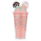 450ml Fashion Cartoon Ice Cream Straw Cup Adorable Plastic Bear Drinking Cup With Lid Milk Tea Cup For Women Girls Outdoor Home