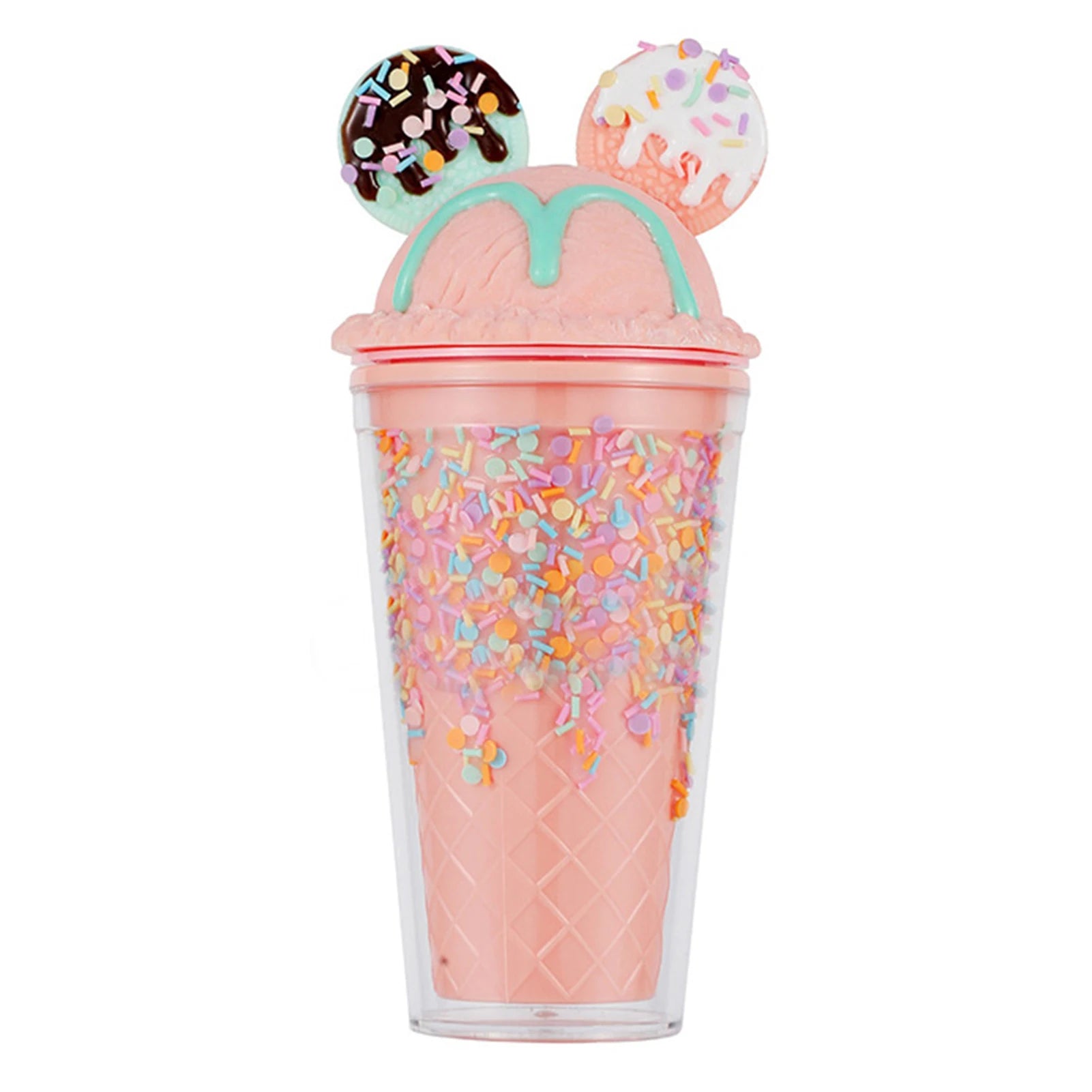 450ml Fashion Cartoon Ice Cream Straw Cup Adorable Plastic Bear Drinking Cup With Lid Milk Tea Cup For Women Girls Outdoor Home