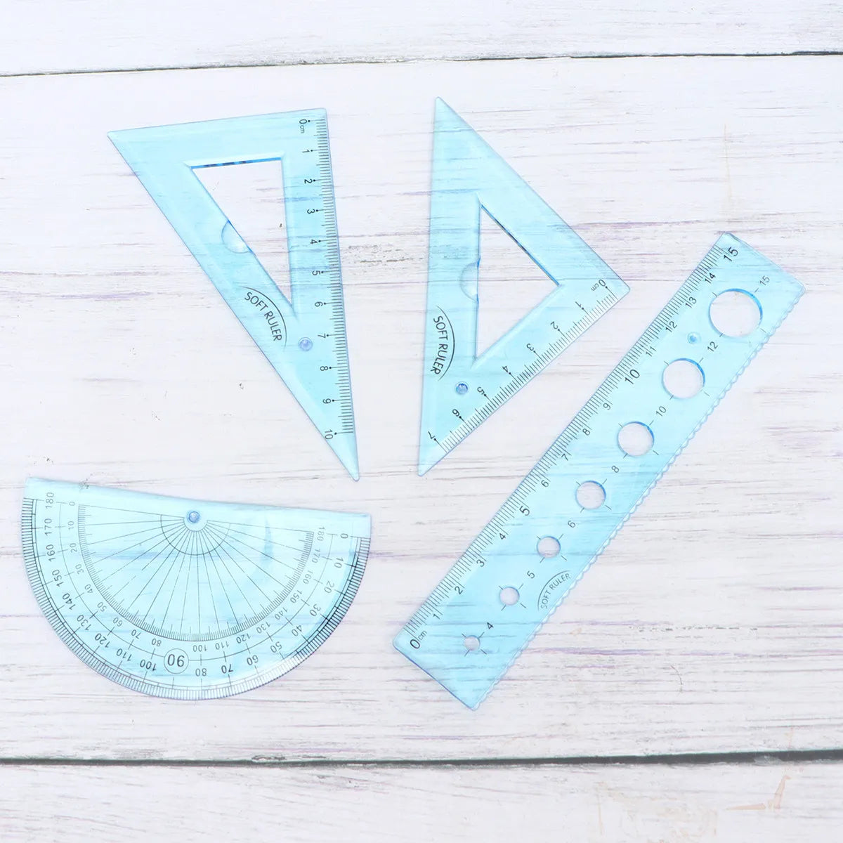 4Pcs Bendable Soft Ruler Set Plastic Geometry Tools Straight Ruler Triangle Protractor for Students Kids School Learning