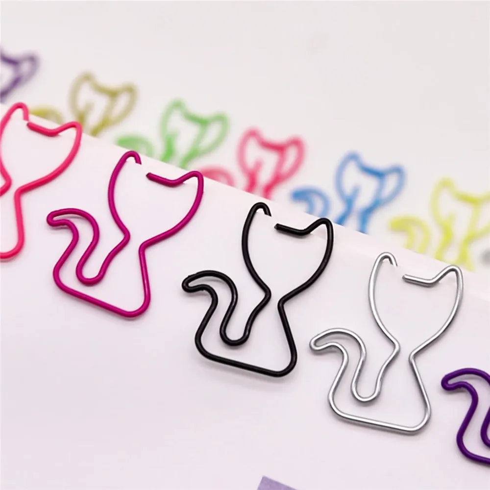 21pcs/set Cat Shape Metal Paper Clips Animal Paper Clip Bookmark Binding Note Decor Stationery School Binder Clip Office