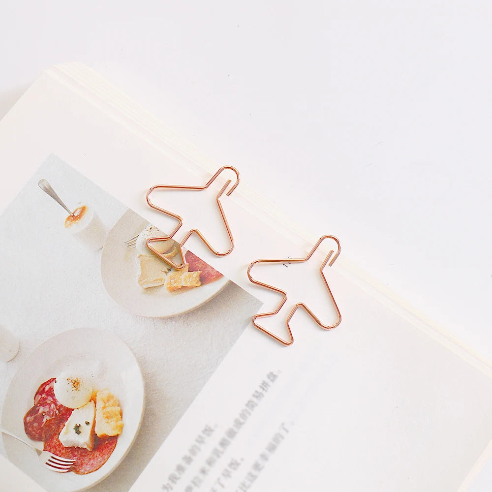 20 Pcs Airplane paper clip Cute Rose Gold aeroplane Clips Bookmarks Photo Memo Ticket Holder Office School Supplies Decoration
