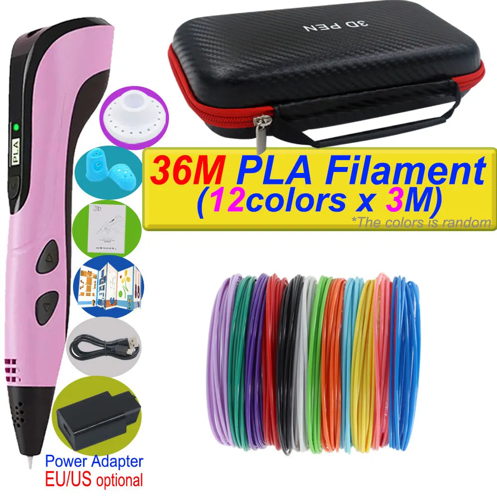 2026 New 3D Printing Pen DIY Three-dimensional Painting Children Toys With LCD Screen Power Adapter 200M PLA Filament Toys Gift