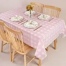 Retro Pink Gingham Tablecloth 54"x108"| Heavy-Duty Waterproof Plastic for Picnics&Coffee Shop Decor |  Party Backdrop