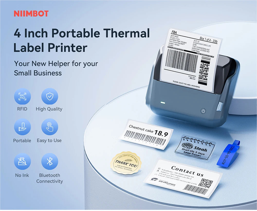 Niimbot B4 Thermal Label Printer Large Size 20-110mmm Print Width Label Sitcker Machine Shipping Label Business Office Use