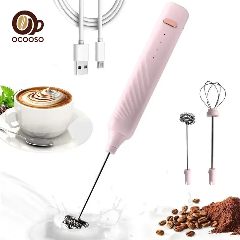 OCOOSO 2 in 1 Electric Milk Frother Rechargeable Coffee Milk Frother 3 Speed Adjustable Milk Frother Handheld Electric Dual Head
