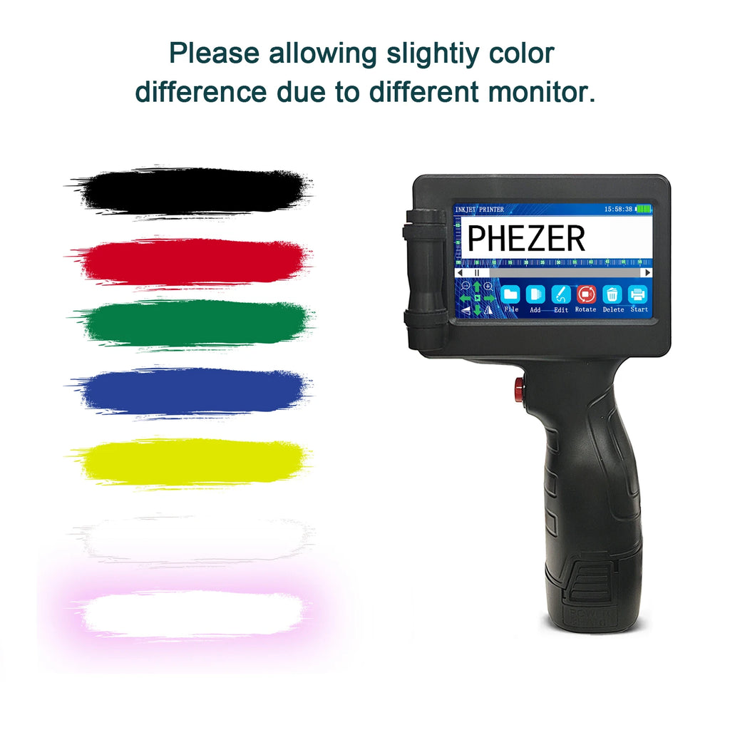 Phezer 12.7mm P17 Handheld Inkjet Printer Portable Label Printer Expiry Date Expiration Batch Code Logo QR Barcode 28 Languages