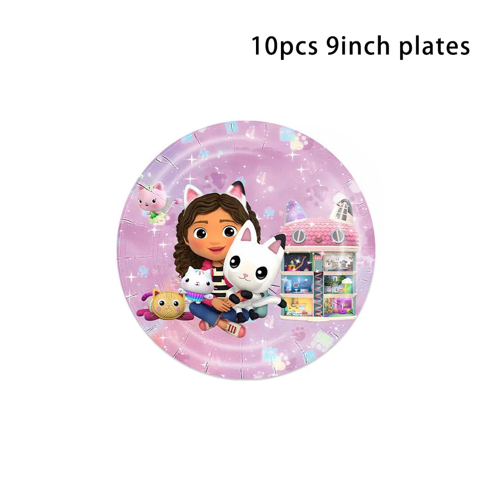 50-1pcs Gabby Dollhouse Birthday Party Plates Cups Napkins Cat Girls Disposable Tableware Kids Happy Birthday Decor Supplies