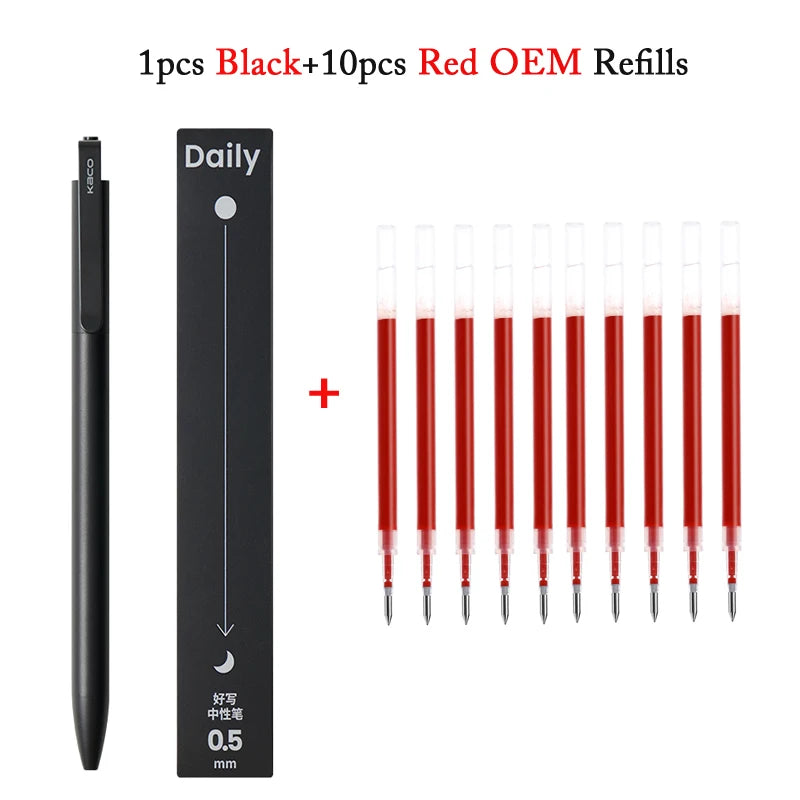 KACO Gel Pens Press Signature Pen Stationery Metal Pen Clip 0.5mm Black Ink Quicking Drying Large Capacity 800M Smooth Writing