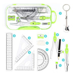 1 Set Math Geometry Kit Protractor Compass Set Triangle Ruler  11 Pcs Student Supplies,Green